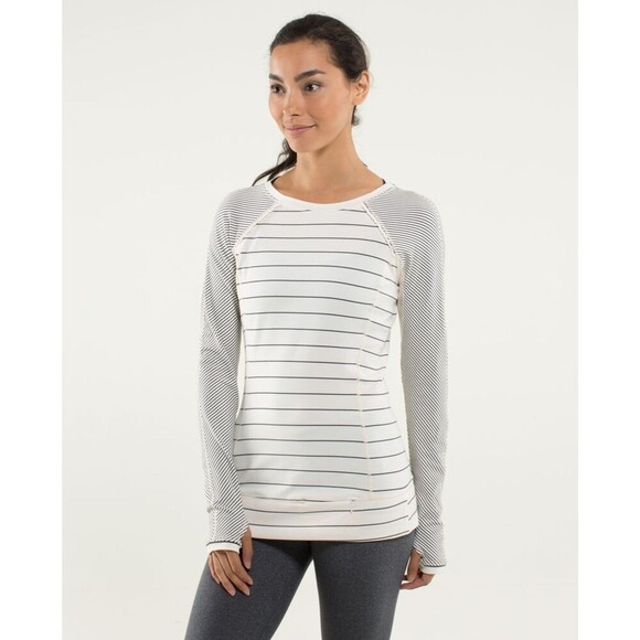 Lululemon Top Lululemon Full Tilt Long Sleeve Striped Lace Size M - Picture 1 of 9